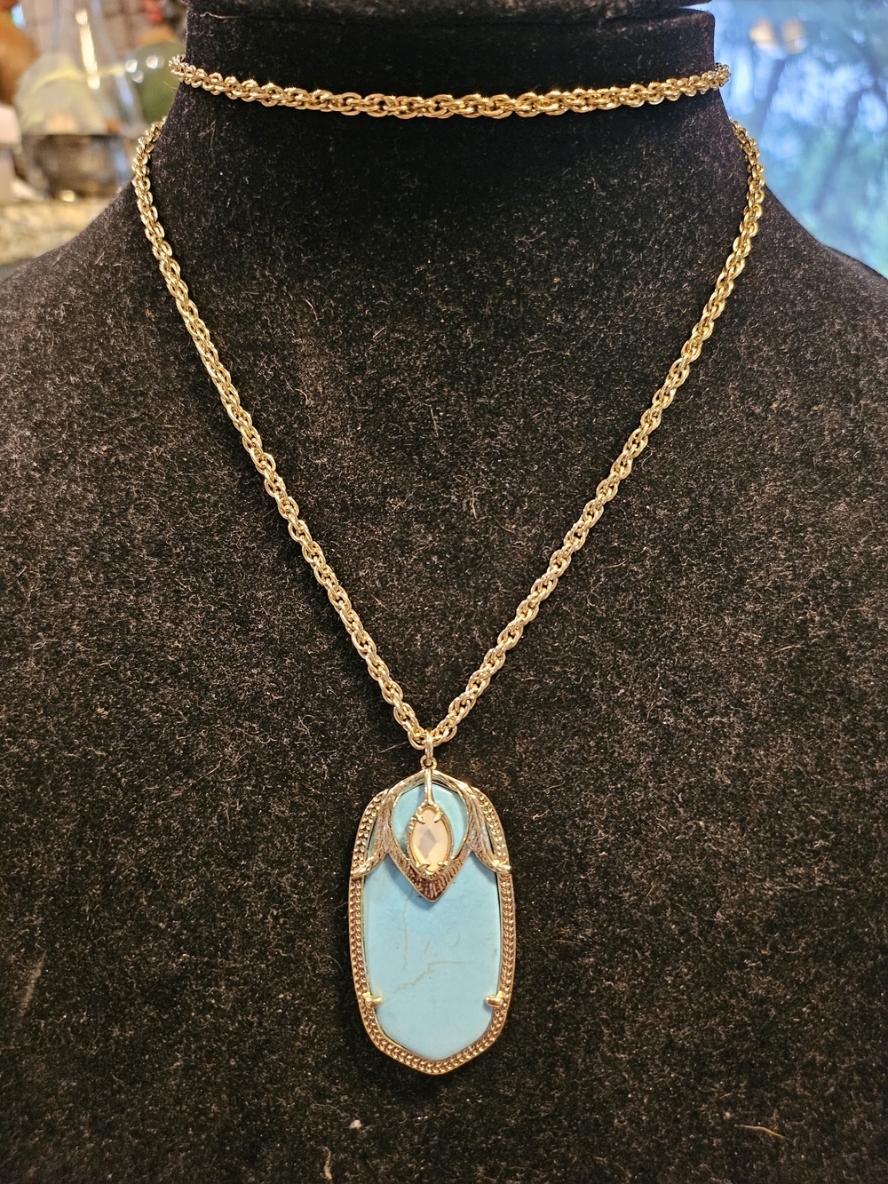 Kendra Scott Darby Long gold chain necklace turquoise stone